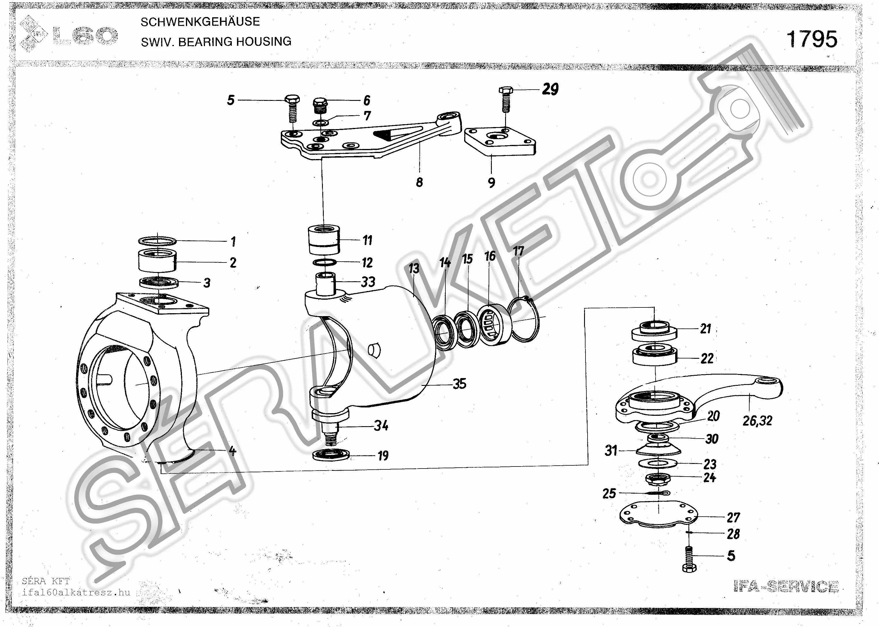 Front swivel bearing housing