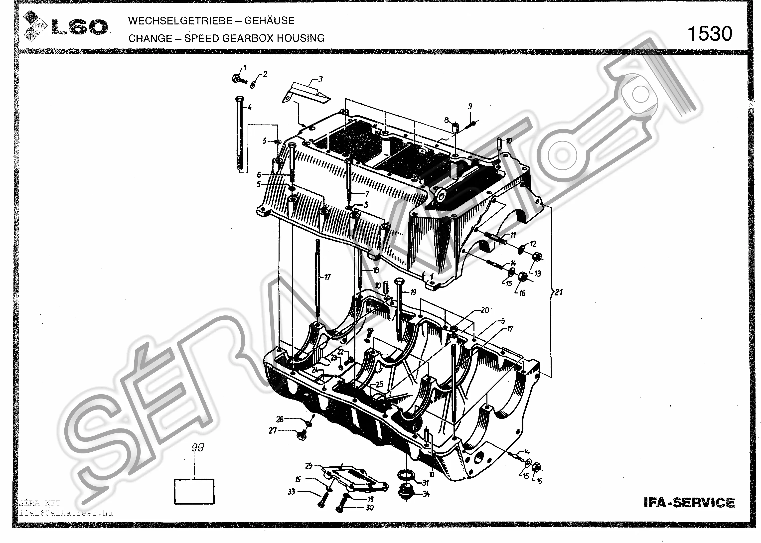 Change-speed gearbox housing